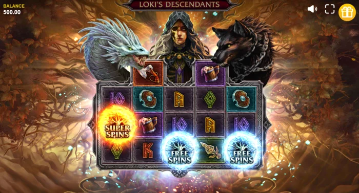 Loki's Descendants - spustenie funkcie Serpent s diagonálnymi Wild symbolmi